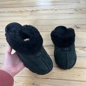UGG Coquette Suede Sheepskin Slippers Black Fur Slides 5125 Women Size 8 comfort